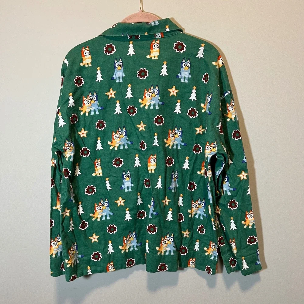 Hanna Andersson Bluey Christmas Flannel Pajama Set Green Women's Small 2 Piece